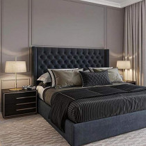 Avon Furniture Factory Super King Size Bed with mattress in Black Velvet - 200 x 200