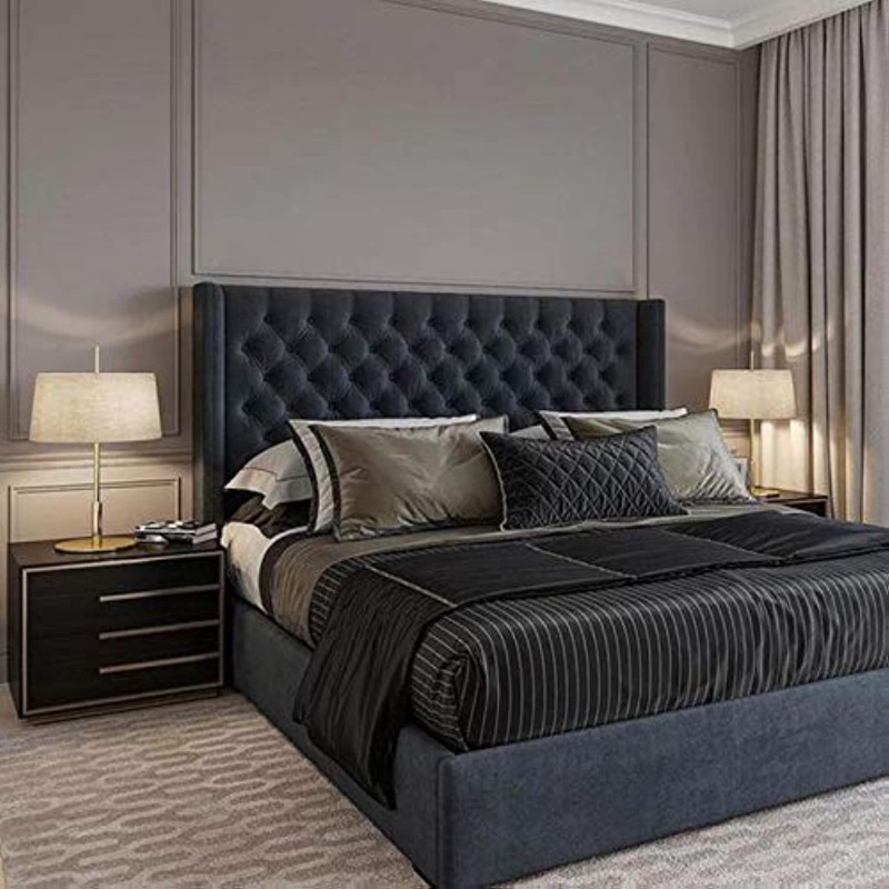 Avon Furniture Factory Super King Size Bed with mattress in Black Velvet - 200 x 200