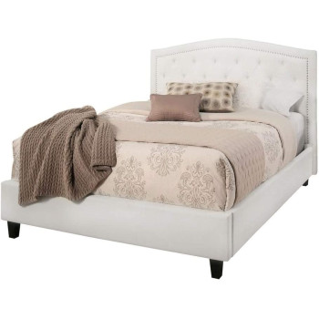 Abbyson White Leather Nailhead Trim Queen Size Bed 200 x 160 x 35 cm