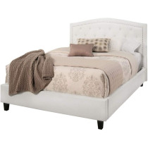 Abbyson White Leather Nailhead Trim Queen Size Bed 200 x 160 x 35 cm