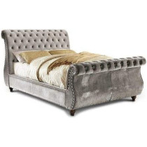 R2R Furniture ADELINE PADDED VELVET SLEIGH BED - QUEEN - GRAY