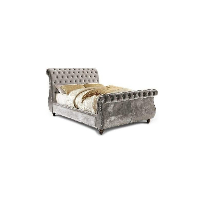 R2R Furniture ADELINE PADDED VELVET SLEIGH BED - QUEEN - GRAY