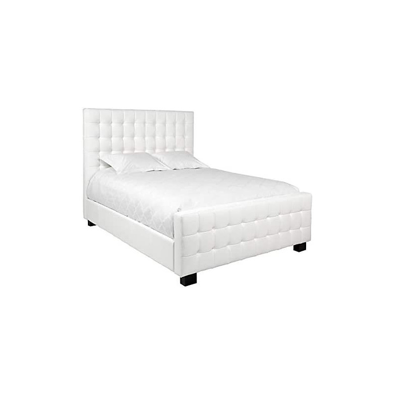 R2R Furniture Audrey Beautiful Chic White Leather Upholstered Queen Size Bed Frame with Mattress Furniture