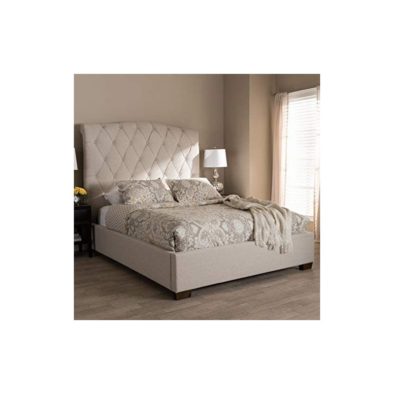 R2R Furniture Baxton Studio Victoire Modern & Contemporary Light Beige Fabric Upholstered Queen Size Platform Bed