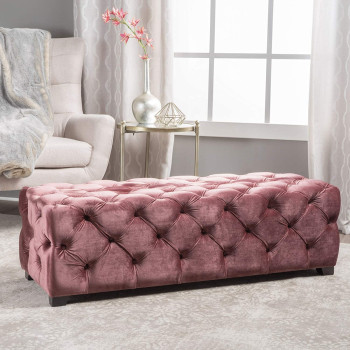 R2R Furniture Christopher Knight Home Provence Blush New Velvet Rectangular Ottoman