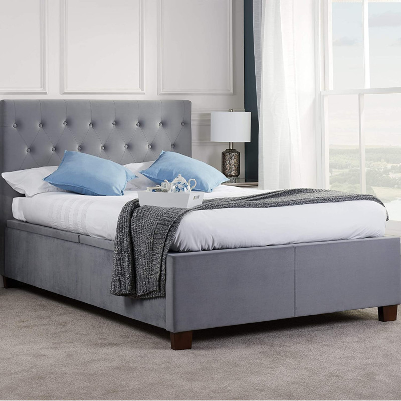 R2R Furniture COLOGNE GREY OTTOMAN BED QUEEN SIZE WITH GAS LIFT UP STORAGE