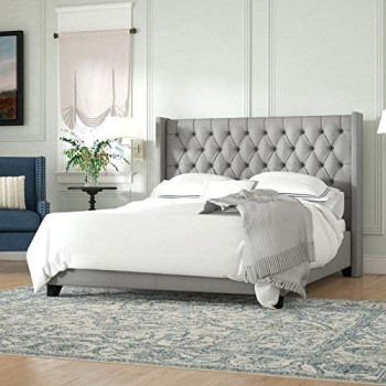R2R Furniture Crawley Upholstered Wingback Headboard with mattress : 160X200 (Queen Size)