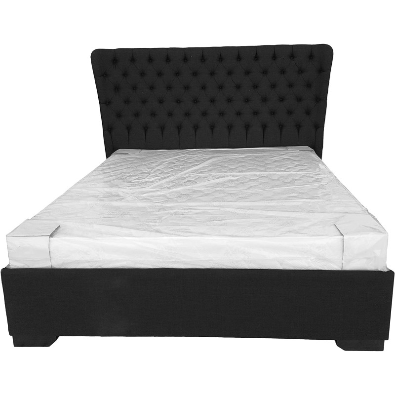 R2R Furniture Curved Tufted Gas Lift Up Storage Bed Frame With Mattress Queen Size : 160X200