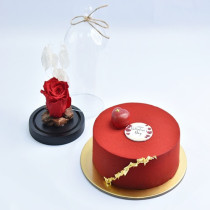 Valentines Special Chocolate Cake With Forever Red Rose