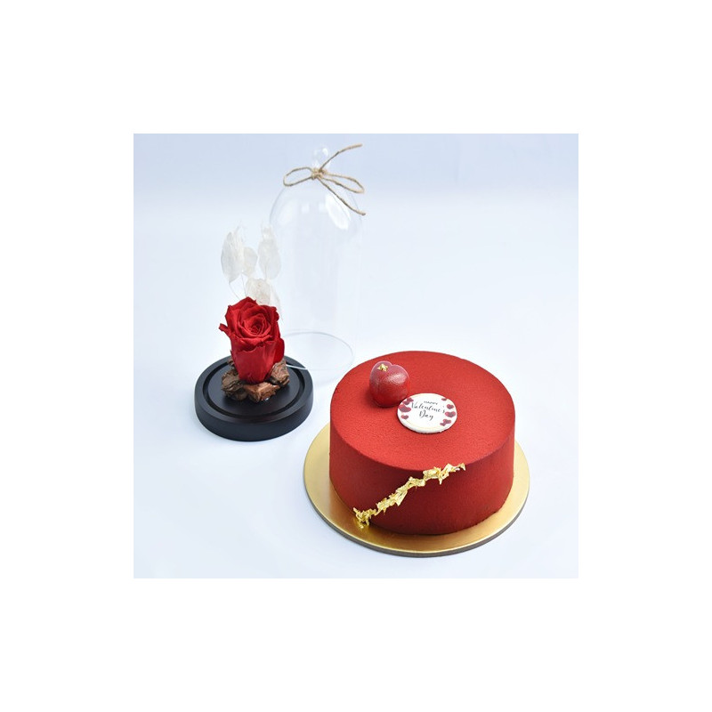 Valentines Special Chocolate Cake With Forever Red Rose