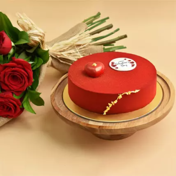 FNP 12 Valentines Red Roses Bouquet and Cake