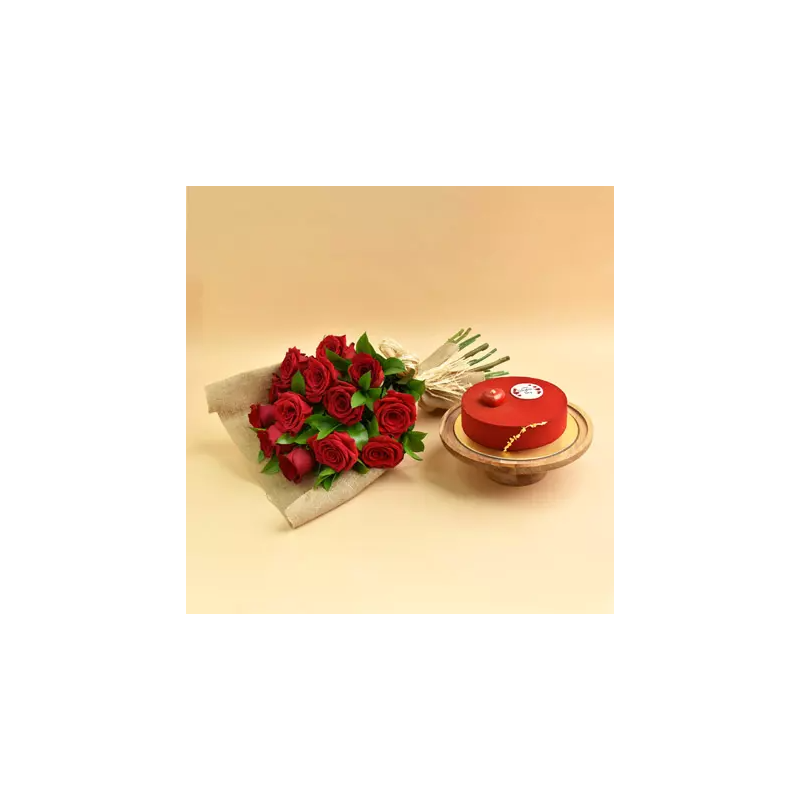 FNP 12 Valentines Red Roses Bouquet and Cake