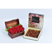 FNP 16 Pcs Premium Heart Chocolates with Roses in Box