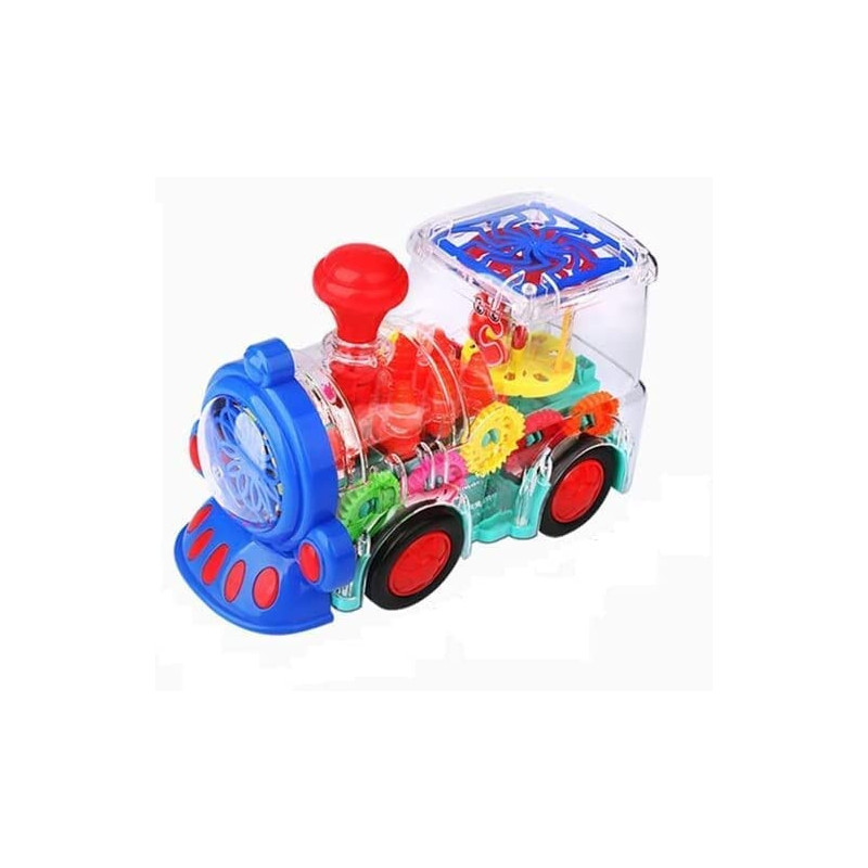 Toy Land Battery Operated Magic Electric Gear Transparent Train with Lights and Music (Blue)