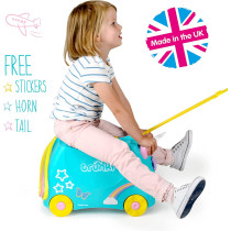Trunki Children's Ride-On Suitcase & Hand Luggage - Vehicles (Light Blue)