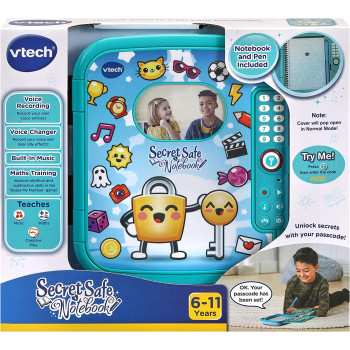 VTech Blue Secret Safe Notebook, Interactive Kids Journal, Secret Diary with Password Protection, Games and Music, Toy Notebook for Girls and Boys with Sound Effects, Ages 6, 7, 8, 9+ Year Olds