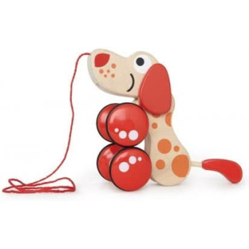 Hape Walk-A-Long Puppy Wooden Pull Toy by Hape | Award Winning Push Pull Toy Puppy For Toddlers Can Sit, Stand and Roll. Rubber Rimmed Wheels for Easy Push and Pull Action, Red