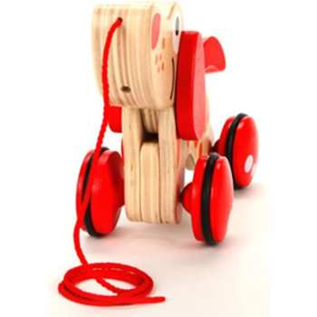 Hape Walk-A-Long Puppy Wooden Pull Toy by Hape | Award Winning Push Pull Toy Puppy For Toddlers Can Sit, Stand and Roll. Rubber Rimmed Wheels for Easy Push and Pull Action, Red