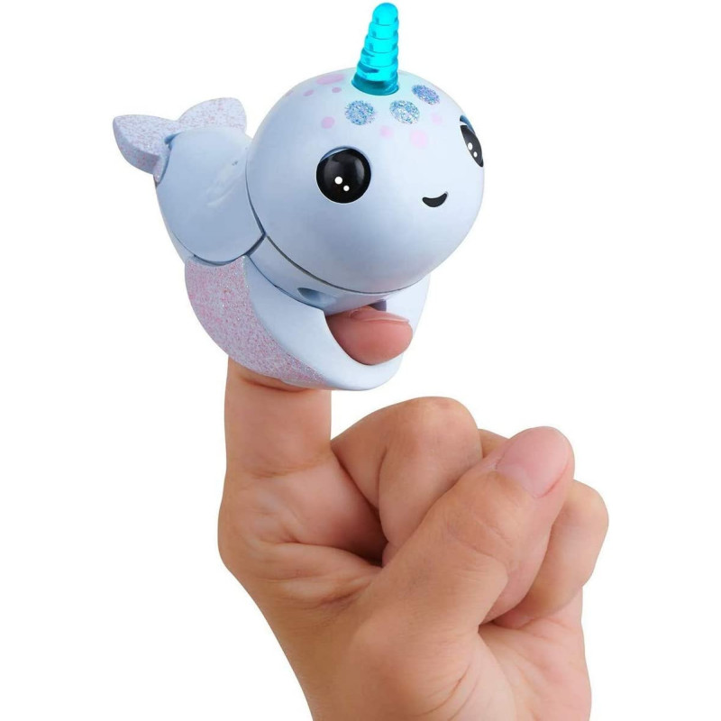 WowWee Fingerlings Light Up Narwhal - Nori (Blue) - Friendly Interactive Toy