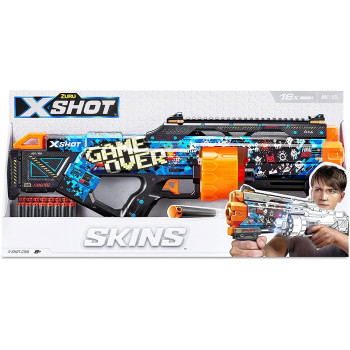 X-SHOT Excel Skins Last Stand Game Over, Fire distances of up to 27m / 90 feet, 14X Air Pocket Technology Foam Darts, XS-36518_039279,