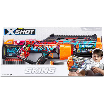 X-SHOT Excel Skins Last Stand Graffiti, Fire distances of up to 27m / 90 feet, 14X Air Pocket Technology Foam Darts, XS-36518_039286