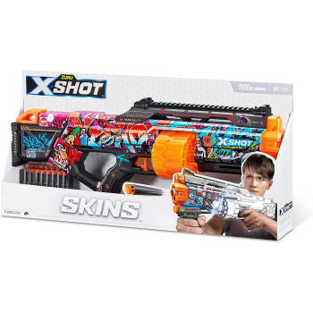 X-SHOT Excel Skins Last Stand Graffiti, Fire distances of up to 27m / 90 feet, 14X Air Pocket Technology Foam Darts, XS-36518_039286