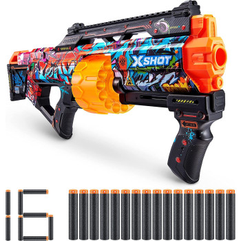 X-SHOT Excel Skins Last Stand Graffiti, Fire distances of up to 27m / 90 feet, 14X Air Pocket Technology Foam Darts, XS-36518_039286