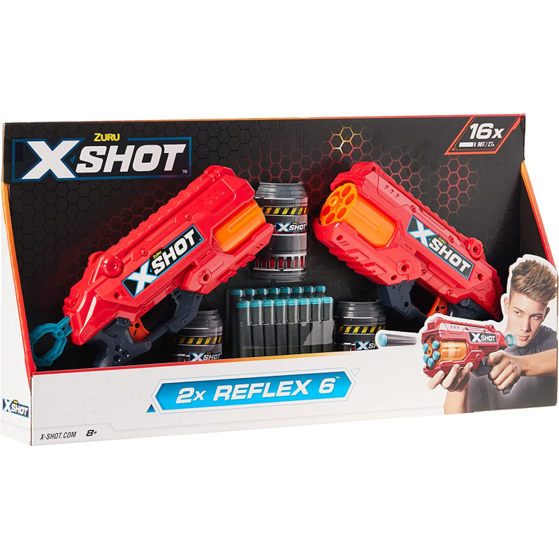 X-SHOT Zuru, X-SHOT, 2x Reflex 6, Orange/Black, 36434