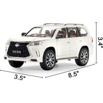 EROCK Exquisite car Model 1/24 Lexus 570 Off-Road in Luxury SUV Model Car, Zinc Alloy Pull Back Toy car with Sound and Light for Kids Boy Girl Gift (White)