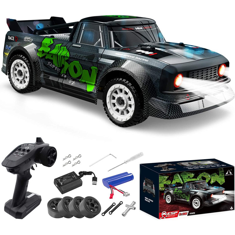 Fisca 1/16 Remote Control High Speed Car, 4WD RC Drifting Racing Cars Fast 20MPH Truck 2.4Ghz Off-Road 4X4 Buggy Car Speed & Steering Control Vehicle Toy with Lights for Kids and Adults