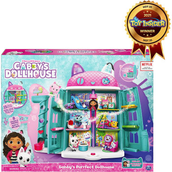 Gabby's Dollhouse, Purrfect Dollhouse with 2 Toy Figures, 8 Furniture Pieces, 3 Accessories, 2 Deliveries and Sounds, Kids' Toys for Ages 3 and above, Perfect Christmas Gift