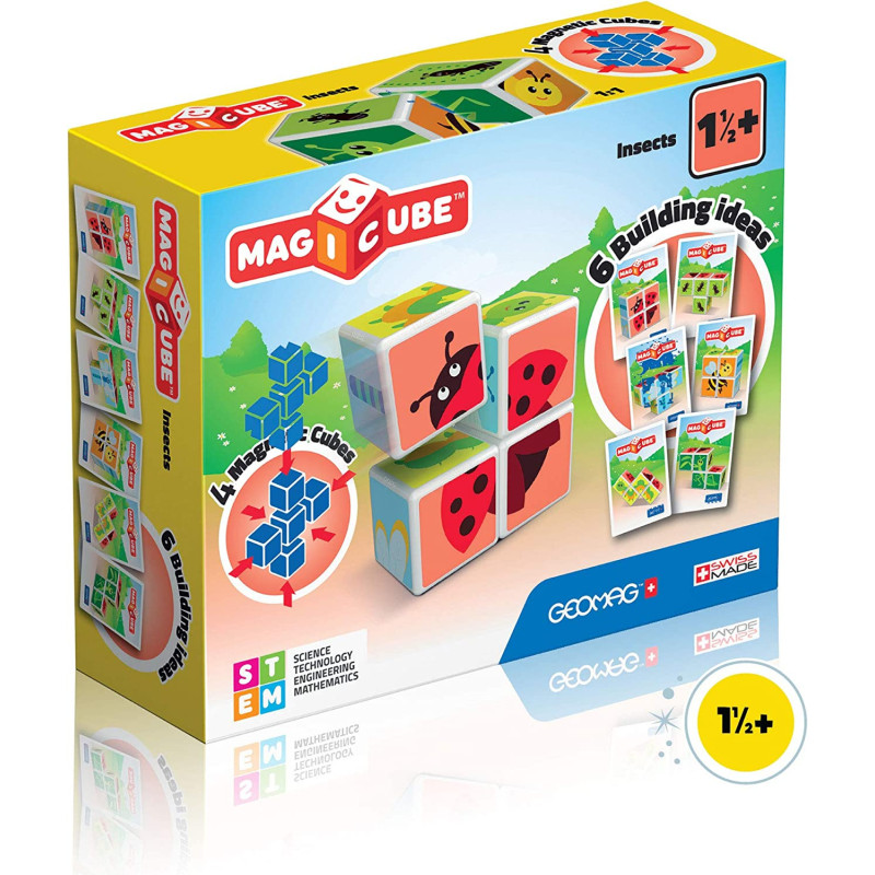 Geomag 121, Magicube Insects Building Game With Magnetic Cubes, 4 Cubes, 4 Cubess