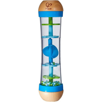 Hape Beaded Raindrops Mini Wooden Musical Shake & Rattle Rainmaker Toy, Blue,E0328B