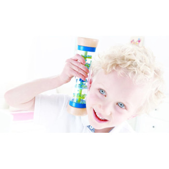 Hape Beaded Raindrops Mini Wooden Musical Shake & Rattle Rainmaker Toy, Blue,E0328B