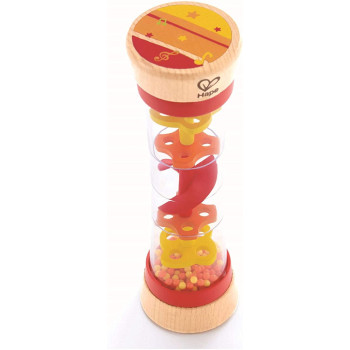 Hape Beaded Raindrops Mini Wooden Musical Shake & Rattle Rainmaker Toy, Red