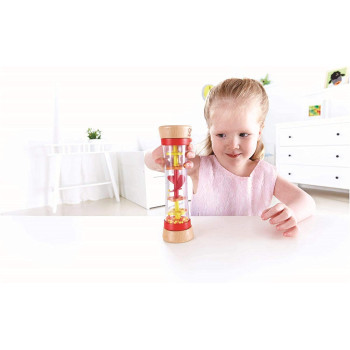 Hape Beaded Raindrops Mini Wooden Musical Shake & Rattle Rainmaker Toy, Red