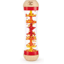 Hape Beaded Raindrops Mini Wooden Musical Toddler Instrument, Shake & Rattle Rainmaker Toy, Red