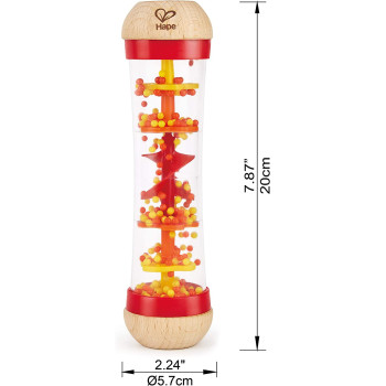 Hape Beaded Raindrops Mini Wooden Musical Toddler Instrument, Shake & Rattle Rainmaker Toy, Red