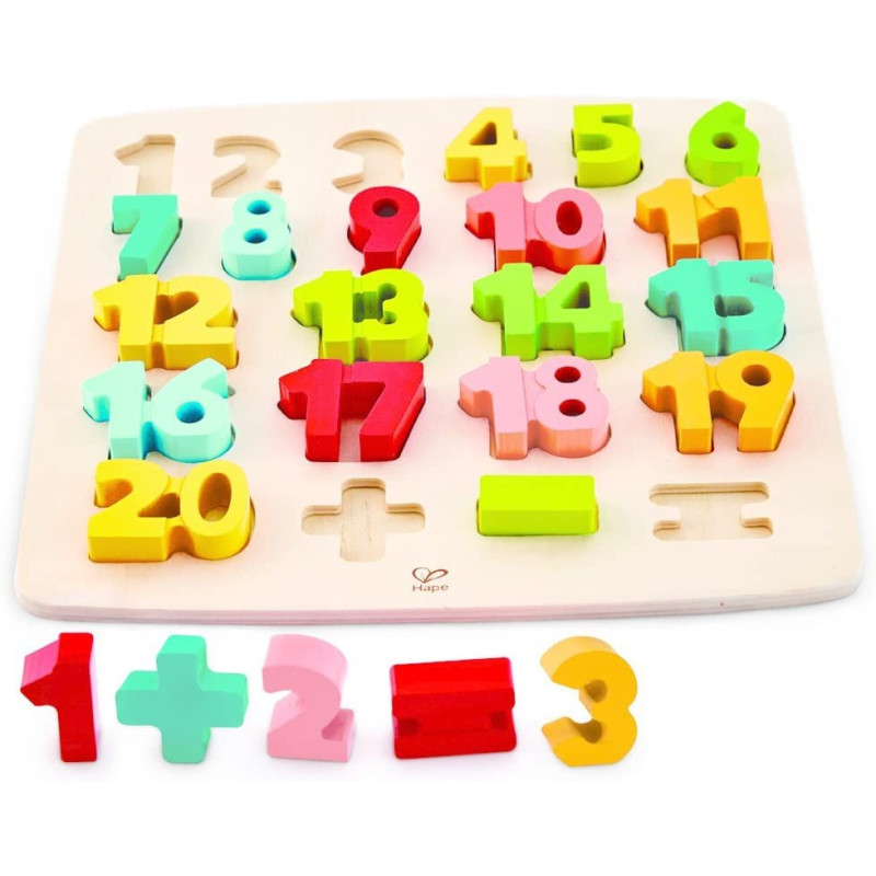 Hape Chunky Number Math Puzzle Classic Wooden Counting & Sum Learning Jigsaw Board Toy for Kids