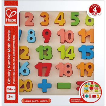 Hape Chunky Number Math Puzzle Classic Wooden Counting & Sum Learning Jigsaw Board Toy for Kids