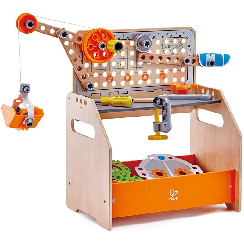 Hape Discovery Scientific Workbench Kids Construction Toy, Children'S Workshop With Over 10 Possible Creations, Toys For Kids 4+, Multicolored (E3028), "L: 14.4, W: 9.6, H: 17.5 Inch"