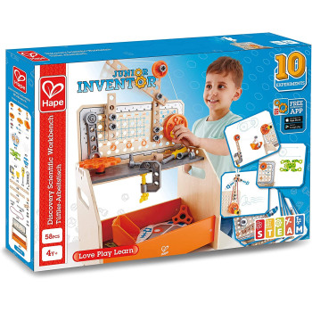 Hape Discovery Scientific Workbench Kids Construction Toy, Children'S Workshop With Over 10 Possible Creations, Toys For Kids 4+, Multicolored (E3028), "L: 14.4, W: 9.6, H: 17.5 Inch"