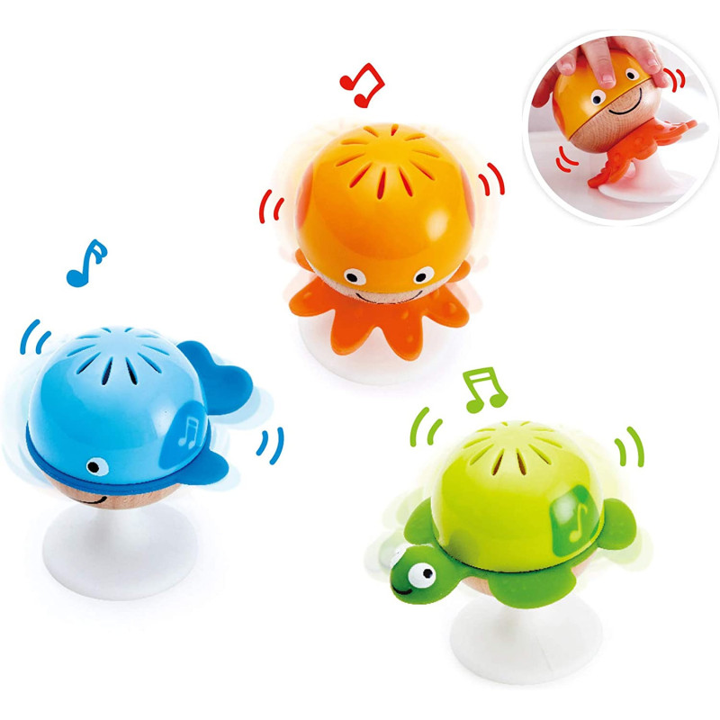Hape E0330 Put-Stay Rattle Set Three Sea Animal Suction Rattle Toys, Baby Educational Toy Set