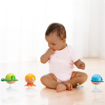 Hape E0330 Put-Stay Rattle Set Three Sea Animal Suction Rattle Toys, Baby Educational Toy Set