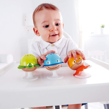 Hape E0330 Put-Stay Rattle Set Three Sea Animal Suction Rattle Toys, Baby Educational Toy Set