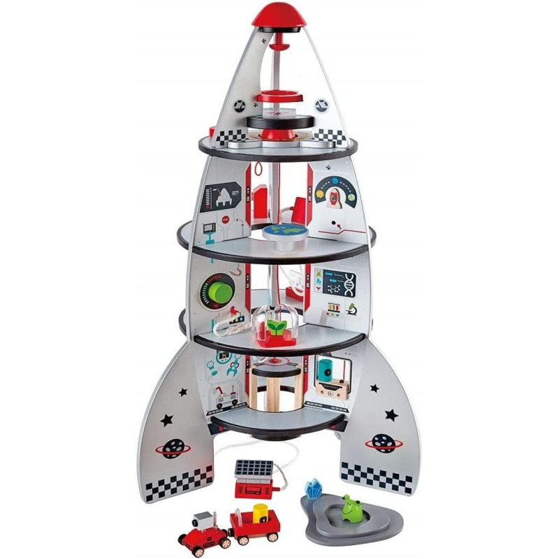 Hape Four-Stage Rocket Ship Award-Winning Wooden Spaceship Toy with Real-Life Space Shuttle Designs, 20 Rocket Space Centre Pieces and Planetary Lander