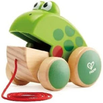 Hape Frog Pull Along. Wooden Frog Fly Eating Pull Toddler Toy, Green, L: 4.7, W: 3.8, H: 3.3 Inch, E0361