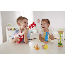 Hape Mini Band Instrument Set Five Piece Wooden Instrument Music Set For Kids Includes Ukulele, Tambourine, Clapper, Rattle and Rainmaker