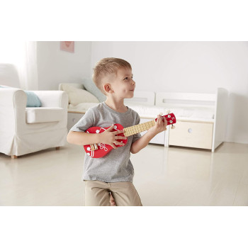 Hape Mini Band Instrument Set Five Piece Wooden Instrument Music Set For Kids Includes Ukulele, Tambourine, Clapper, Rattle and Rainmaker
