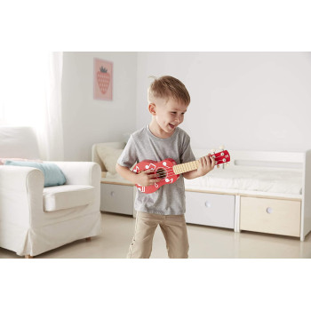 Hape Mini Band Instrument Set Five Piece Wooden Instrument Music Set For Kids Includes Ukulele, Tambourine, Clapper, Rattle and Rainmaker